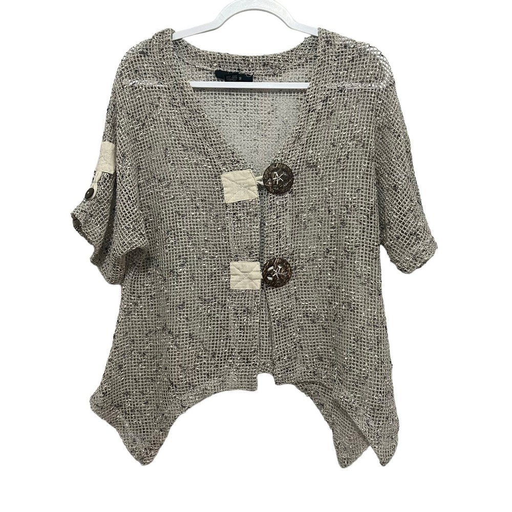 Kaktus Lagenlook Open Knit Oatmeal Flecked Green Cardigan Sweater SM